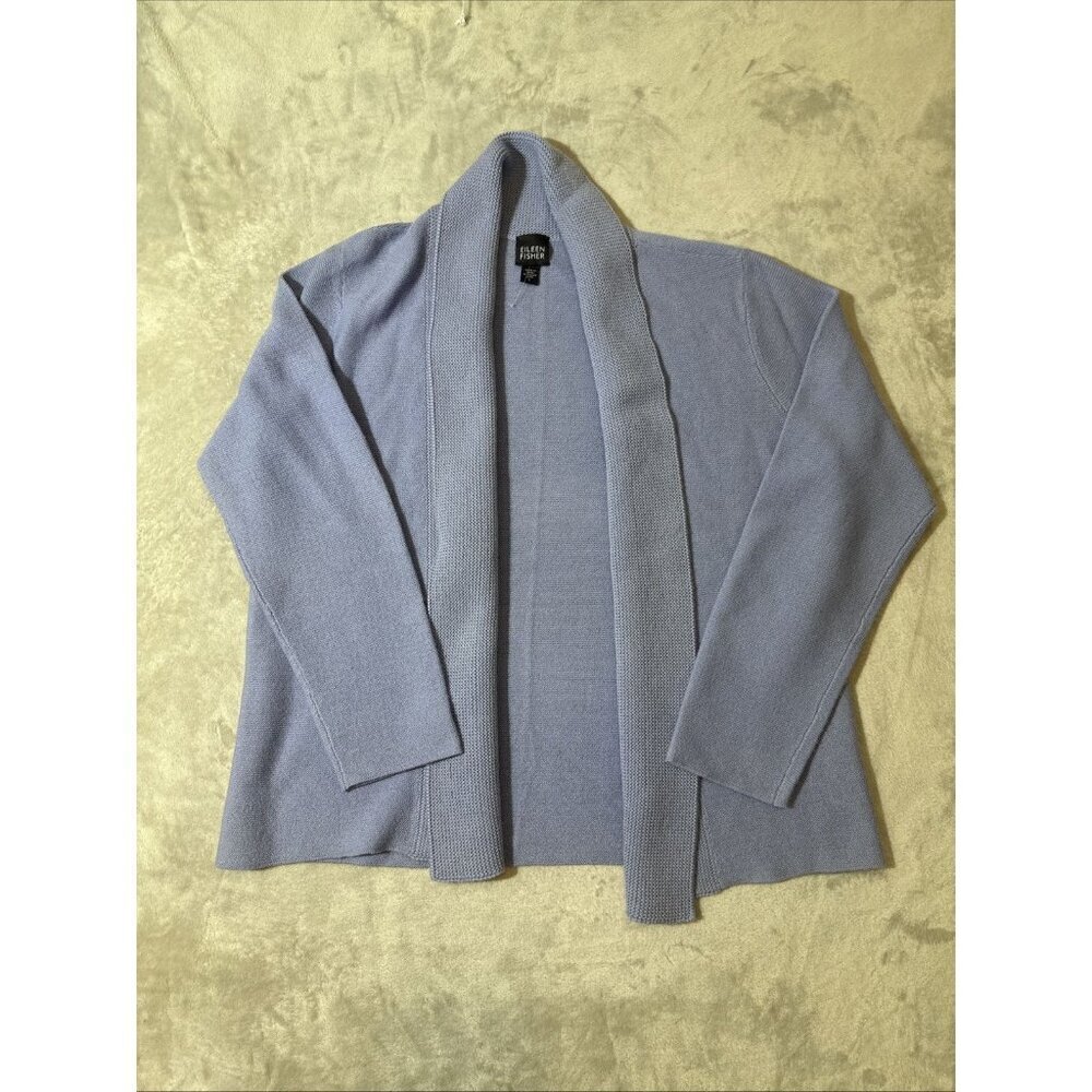 Women’s Eileen Fisher Italian Yarn 100% Merino wool Open Cardigan Blue Large
